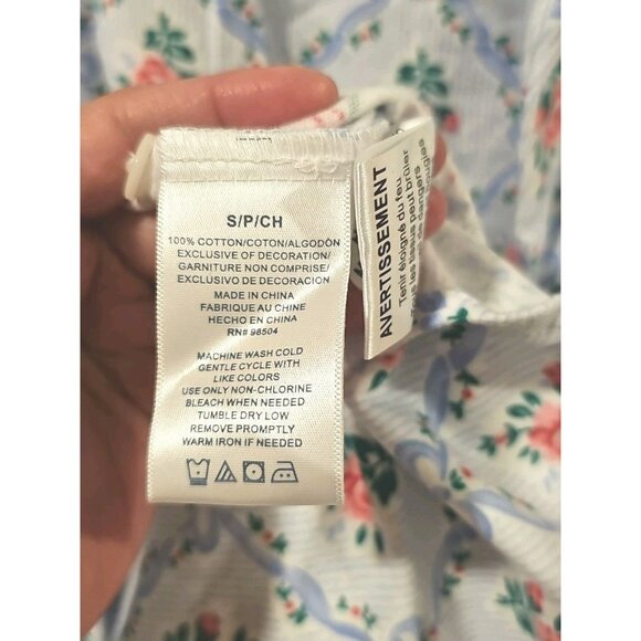 Lanz of Salzburg Red Rose Long Flannel Blue Nightgown Small Cottagecore Floral - Picture 9 of 9